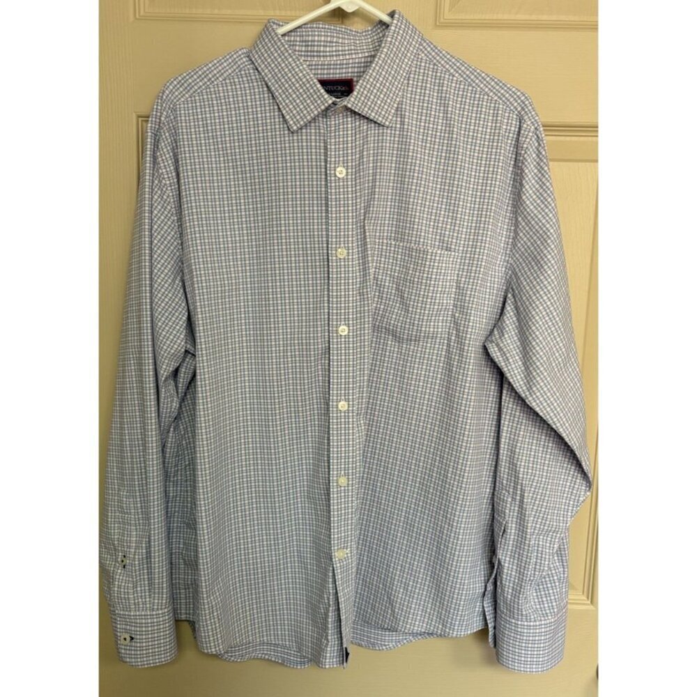 Untuckit Shirt Mens XL White Blue Pink Plaid Wrinkle Free Casual Button Down